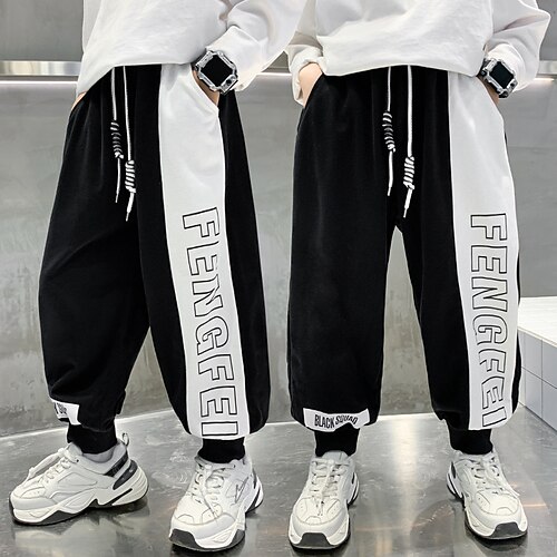 

Kids Boys Pants Letter Chinoiserie Casual 4-13 Years Winter Black Grey