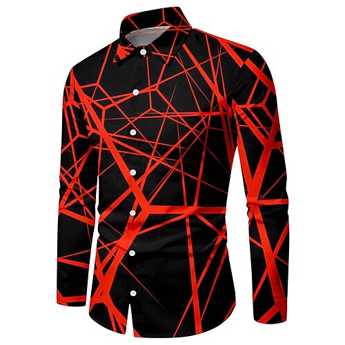 

Men's Shirt Geometry Turndown Red Long Sleeve 3D Print Outdoor Street Button-Down Print Tops Vintage Cool Designer Casual