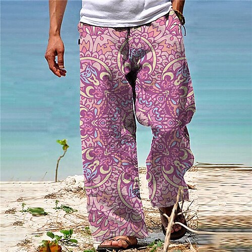 

Men's Trousers Beach Pants Pocket Drawstring Elastic Waist Graphic Prints Comfort Breathable Casual Daily Holiday Streetwear Designer Purple / Spring / Summer / Elasticity