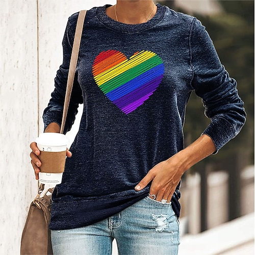 

Women's Basic Print Rainbow Simple Basic Round Neck Regular Spring & Fall Blue Yellow Dark Green Dark Blue Black