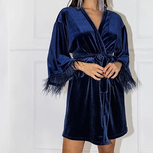 

Women's Robes Gown Nighty Pure Color Comfort Home Daily Bed Polyester Breathable V Wire Spring Summer Blue