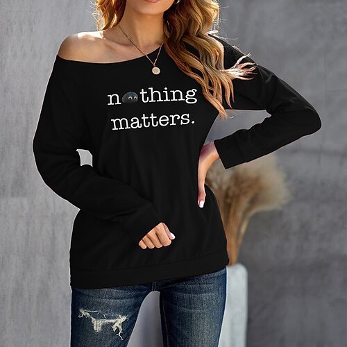 

Women's Sweatshirt Pullover Active Streetwear Monograms Print Green Black Orange Text Daily One Shoulder Long Sleeve S M L XL XXL
