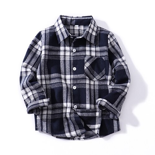 

Kids Boys Shirt Long Sleeve Plaid Black Children Tops Fall Winter Active Cool Daily Outdoor 2-12 Years