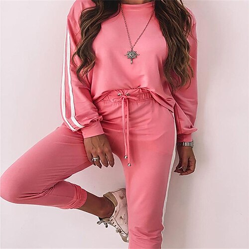 

Women's Loungewear Sets Nighty 2 Pieces Pure Color Simple Comfort Soft Home Street Daily Cotton Blend Breathable Gift Crew Neck Long Sleeve Elastic Waist Fall Spring Pink Wine