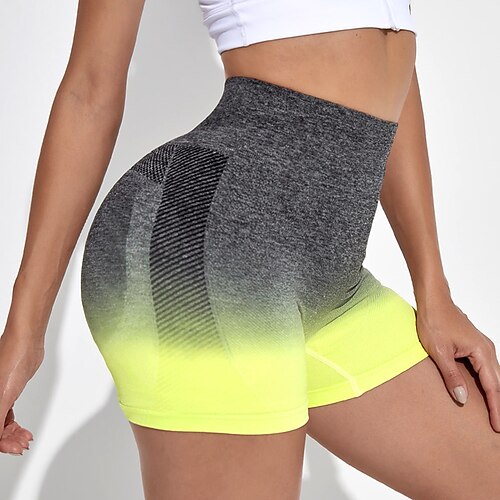 

Women's Yoga Shorts Ruched Butt Lifting Tummy Control Butt Lift Quick Dry High Waist Yoga Fitness Gym Workout Shorts Bottoms Color Gradient Green Yellow Grey Sports Activewear Stretchy Skinny