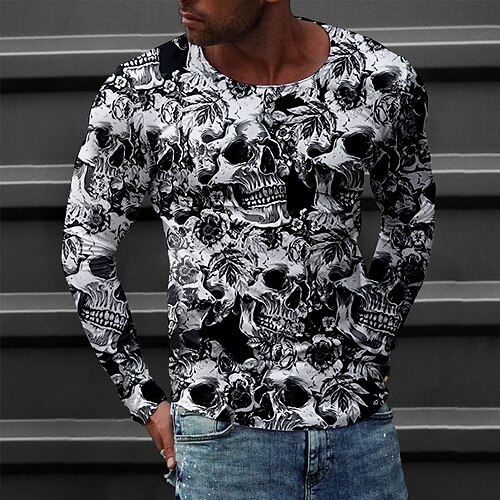 

Men's T shirt Tee Tee Graphic Round Neck Black / White Long Sleeve 3D Print Casual Daily Print Tops Fashion Designer Comfortable Big and Tall