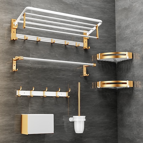 

Bathroom Rack Set Light Luxury Platinum Wall Toilet Articles No Punching Space Aluminum Storage Toilet