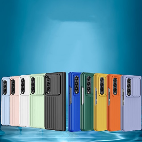 

Phone Case For Samsung Galaxy Flip Z Fold 3 Z Fold 4 Portable Shockproof Lines / Waves Solid Colored PC Metal