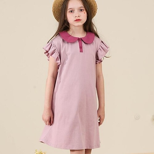 

Kids Little Girls' Dress Solid Colored A Line Dress Daily Pink Knee-length Short Sleeve Princess Sweet Dresses Summer Regular Fit 1pcs 3-12 Years