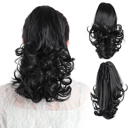 

Extensão de rabo de cavalo extensões de cabelo preto garra de rabo de cavalo para mulheres clipe extensões de rabos de cavalo 12 pedaços de cabelo encaracolado feminino fofo Garra de cabelo curto