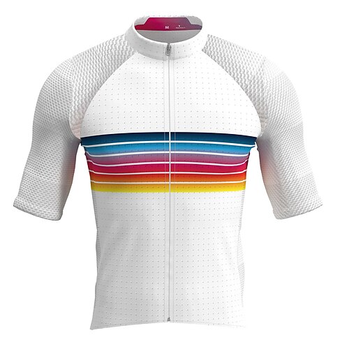 

21Grams Men's Cycling Jersey Short Sleeve Bike Top with 3 Rear Pockets Mountain Bike MTB Road Bike Cycling Breathable Quick Dry Moisture Wicking Reflective Strips White Stripes Polyester Spandex