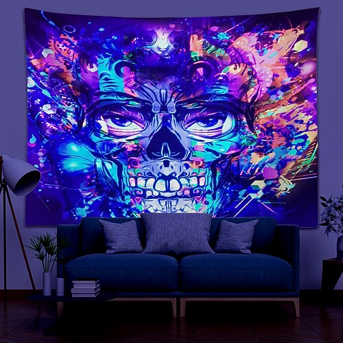 

Halloween Skull Blacklight UV Reactive Wall Tapestry Psychedelic Room Background Decorative Cloth Hanging