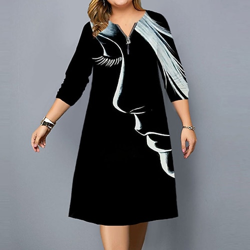 

Women's Plus Size Casual Dress Floral V Neck Print Long Sleeve Fall Winter Stylish Casual Knee Length Dress Daily Vacation Dress / T Shirt Dress Tee Dress