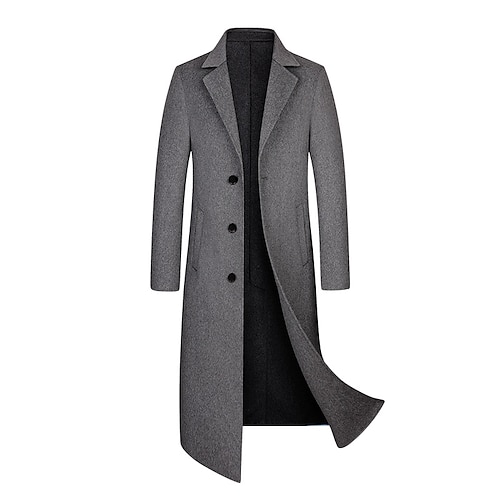 

Men's Casual Overcoat Long Regular Fit Solid Colored Single Breasted Three-buttons Black Grey khaki 2022 / Winter