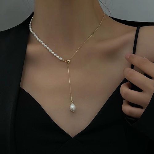 

Necklace White Chrome Women's Fashion French Geometrical Vertical / Gold bar Cute Wedding Oval Necklace For Wedding Engagement