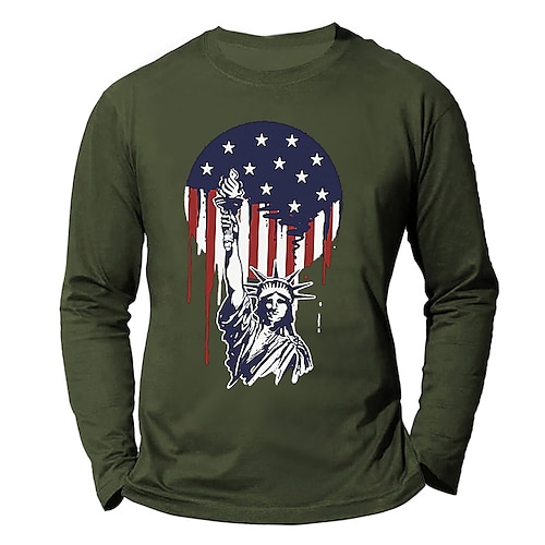 

Men's Unisex T shirt Tee American Flag V Neck Green Black Gray Navy Blue Long Sleeve Hot Stamping Outdoor Street Print Tops Basic Sports Designer Simple