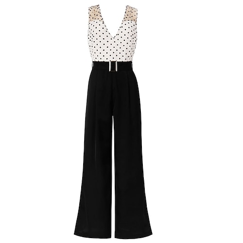 

combinaison femme à lacets pois col v décontracté quotidien vacances coupe classique sans manches noir xxl automne