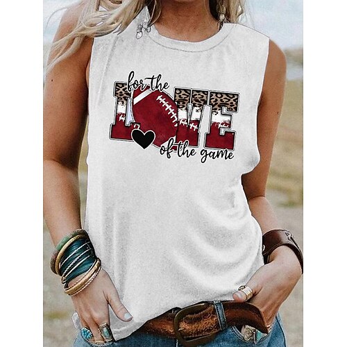 

Women's Tank Top Football Is My Favorite Season Heart Leopard Football Daily Weekend Tank Top Camis Sleeveless Print Round Neck Casual Streetwear Green White Gray S