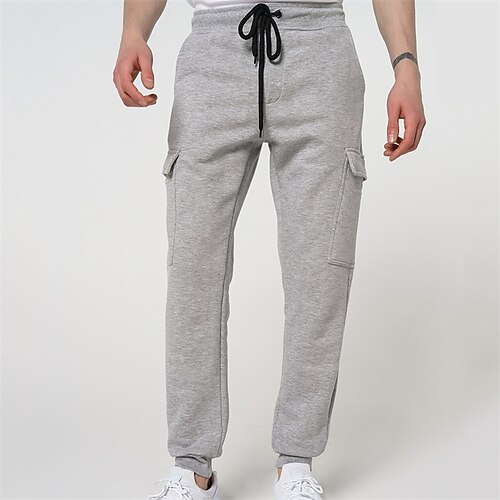 

Men's Sweatpants Joggers Trousers Drawstring Elastic Waist Solid Color Comfort Breathable Casual Daily Streetwear Cotton Blend Sports Fashion Grey Micro-elastic
