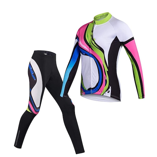 

21Grams Women's Cycling Jersey with Tights Long Sleeve Mountain Bike MTB Road Bike Cycling Green Graphic Bike Clothing Suit 3D Pad Breathable Quick Dry Moisture Wicking Back Pocket Polyester Spandex