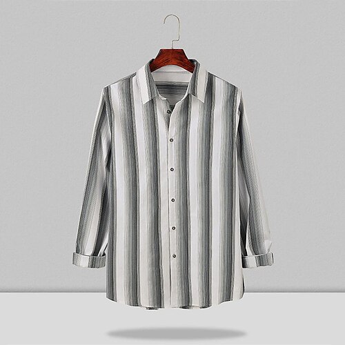 

Men's Shirt Striped Turndown Black / White Print Daily Holiday Long Sleeve Button-Down Clothing Apparel Simple Casual Comfortable
