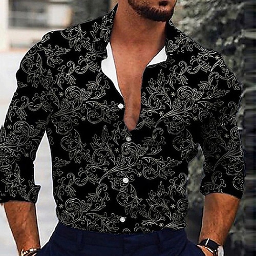 

Homens Camisa Social Camisa Gráfica Floral Aberto para a Lateral Preto Impressão 3D Ao ar livre Rua Manga Longa Botão para baixo Imprimir Roupa Moda Designer Casual Respirável