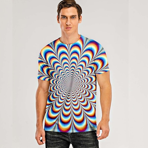 

Men's T shirt Tee Shirt Tee Graphic Optical Illusion Classic Collar Green Blue Purple Rainbow 3D Print Plus Size Daily Weekend Short Sleeve Print Clothing Apparel Basic Casual / Wet and Dry Cleaning
