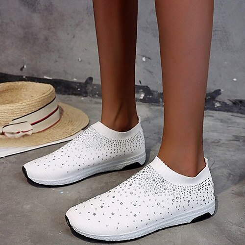 

Women's Sneakers Outdoor Office Work Plus Size White Shoes Sparkling Glitter Flat Heel Round Toe Casual Minimalism Walking Shoes Glitter Loafer Solid Colored Black Rosy Pink Khaki