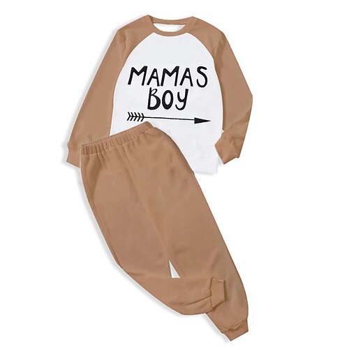 

Kids Boys Sweatshirt Pants Clothing Set 2 Pieces Long Sleeve Brown Letter Print Street Sports Vacation Fashion Comfort Cool Daily 3-12 Years
