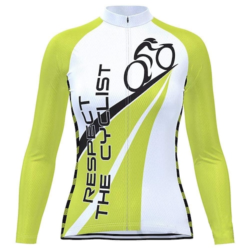 

21Grams Women's Cycling Jersey Long Sleeve Bike Top with 3 Rear Pockets Mountain Bike MTB Road Bike Cycling Breathable Quick Dry Moisture Wicking Reflective Strips Green Color Block Polyester Spandex