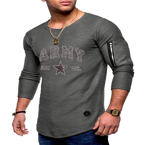 

Men's T shirt Tee Hot Stamping Graphic Letter Crew Neck Street Daily Print Long Sleeve Tops Designer Casual Fashion Comfortable Army Green / Sports