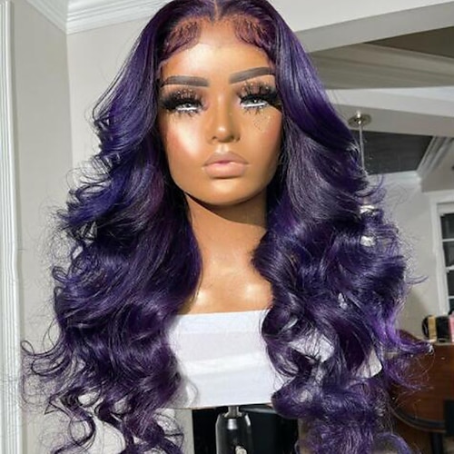 

Unprocessed Virgin Hair 13x4 Lace Front Wig Free Part Brazilian Hair Wavy Loose Wave Purple Wig 130% 150% Density with Baby Hair Natural Hairline 100% Virgin With Bleached Knots Pre-Plucked For Women