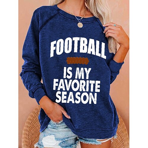 

Women's Sweatshirt Pullover Active Streetwear Monograms Print Black Blue Gray Football Is My Favorite Season Sports Crew Neck Long Sleeve S M L XL XXL