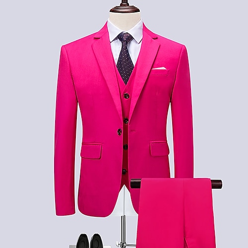 

White Paradise Pink Burgundy Men's Wedding Birthday Suits 3 Piece Solid Colored Tailored Fit Single Breasted One-button 2022