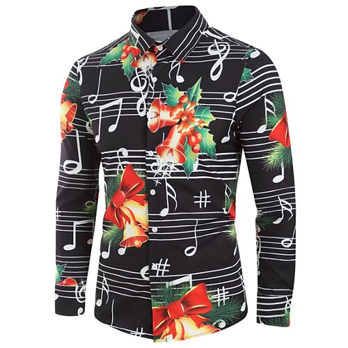 

Men's Shirt 3D Print Floral Turndown Street Casual Button-Down Print Long Sleeve Tops Casual Vintage Retro Breathable Black