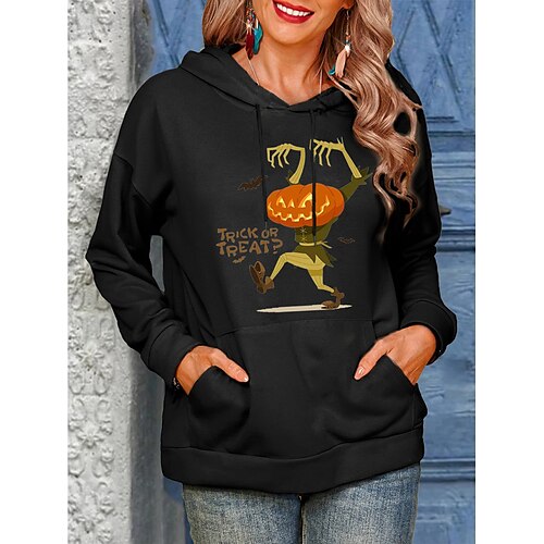 

Women's Pullover Hoodie Sweatshirt Letter Pumpkin Print Halloween Daily Weekend Streetwear Casual Hoodies Sweatshirts Yellow Orange