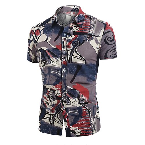

Men's Shirt 3D Print Gradient Turndown Street Casual Button-Down Print Short Sleeves Tops Designer Casual Vintage Retro Gray / Summer