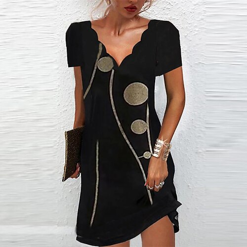 

Women's Casual Dress Mini Dress Black Short Sleeve Print Spring Summer V Neck 2022 S M L XL XXL 3XL