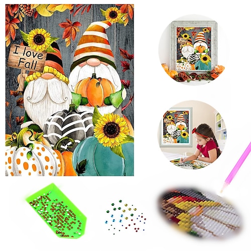 

Fall Diamond Art Painting Kits for Adults Gnome Round Full Drill Diamond Dots Paintings for Beginners