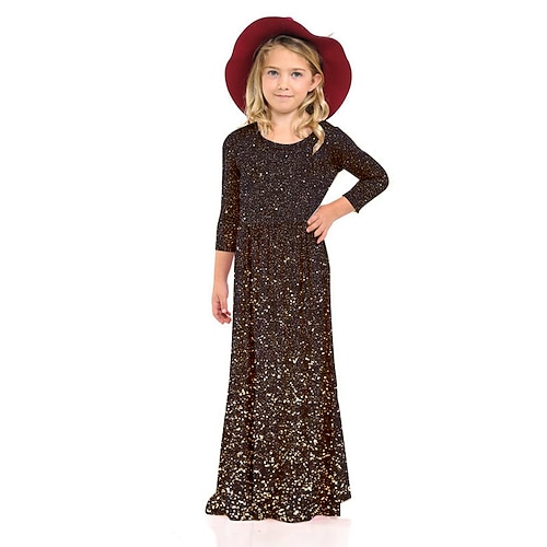

Kids Little Girls' Dress Graphic Shift Dress Daily Holiday Vacation Print Gold Maxi 3/4 Length Sleeve Casual Cute Sweet Dresses Fall Winter Regular Fit 2-8 Years