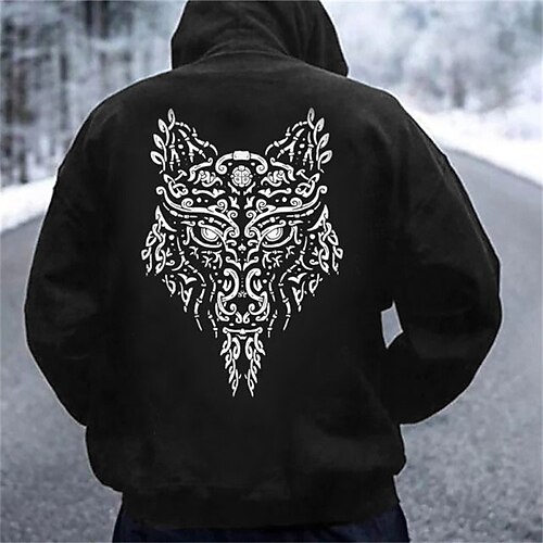 

Men's Unisex Pullover Hoodie Sweatshirt Back Printed Hoodies Hooded Wolf Graphic Prints Print Daily Sports 3D Print Boho Streetwear Hoodies Sweatshirts Long Sleeve Black