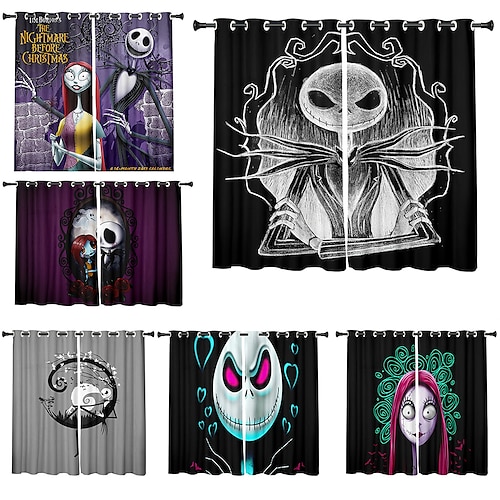 

Conjunto de 2 painéis de halloween cortinas blackout design de caveira de halloween cortinas com isolamento térmico para quarto sala de estar moderna ilhós cortinas de janela cortinas de cortina