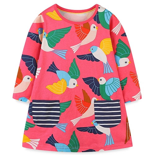 

Kids Little Girls' Dress Bird A Line Dress School Daily Pink Long Sleeve Cute Dresses Fall Winter Regular Fit 1 PC 2-8 Years