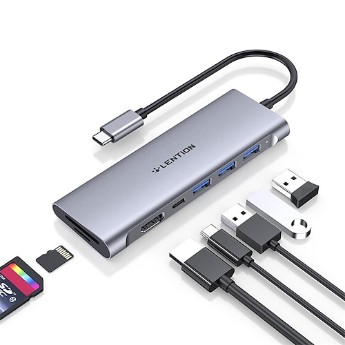 

LENTION USB C Multiport Hub with 4K HDMI 3 USB 3.0 SD/Micro SD Card Reader 100W PD Compatible with 2022-2016 MacBook Pro New Mac Air Other Type C Devices Stable Driver Adapter (CB-C36B)