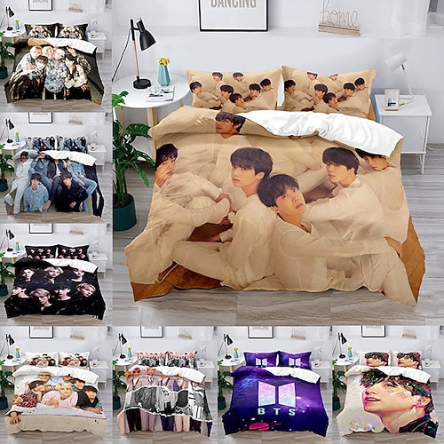 

3-Piece BTS Duvet Cover Set Hotel Bedding Sets Comforter Cover Include 1 Duvet Cover, 2 Pillowcases for Double/Queen/King(1 Pillowcase for Twin/Single)