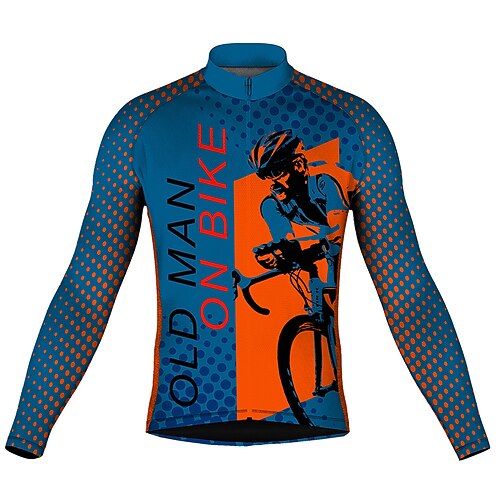 

21Grams Men's Cycling Jersey Long Sleeve Bike Top with 3 Rear Pockets Mountain Bike MTB Road Bike Cycling Breathable Quick Dry Moisture Wicking Reflective Strips Blue Graphic Polka Dot Polyester