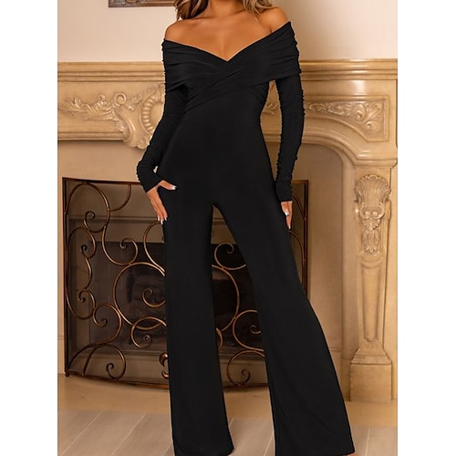 

Women's Jumpsuit Print Solid Color Off Shoulder Ordinary Daily Weekend Straight Regular Fit Long Sleeve Black S M L Winter