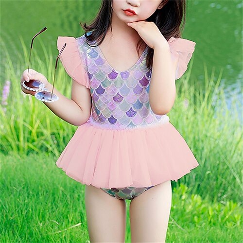 

Kids Girls' Swimwear Beach Scales Cute Print Bathing Suits 2-8 Years Summer Pink