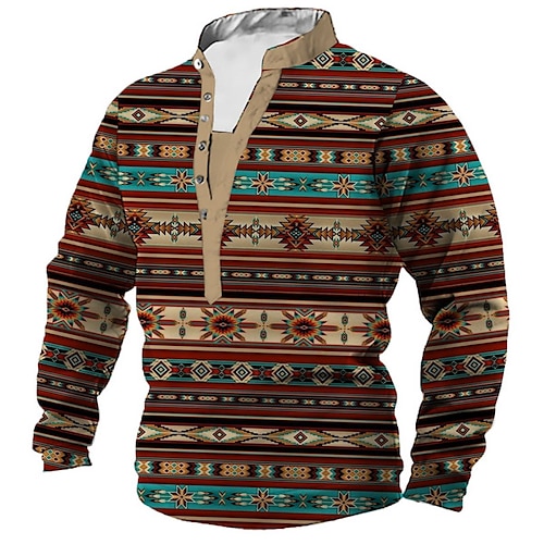 

Men's Unisex Sweatshirt Pullover Button Up Hoodie Brown Standing Collar Tribal Graphic Prints Print Casual Daily Sports 3D Print Streetwear Designer Casual Spring & Fall Clothing Apparel Hoodies