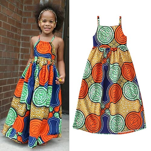 

Kinderkleid für kleine Mädchen, grafisch gemustert, eine Sportlinie Outdoor-Urlaub orange asymmetrische ärmellose Prinzessin süße Kleider Frühling Sommer Regular Fit 2-6 Jahre